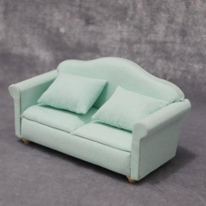 Living Room Sofa Set 1/12 Scale Wooden Base Cloth Covered Mini Furniture for Doll House Accessories and Collectibles