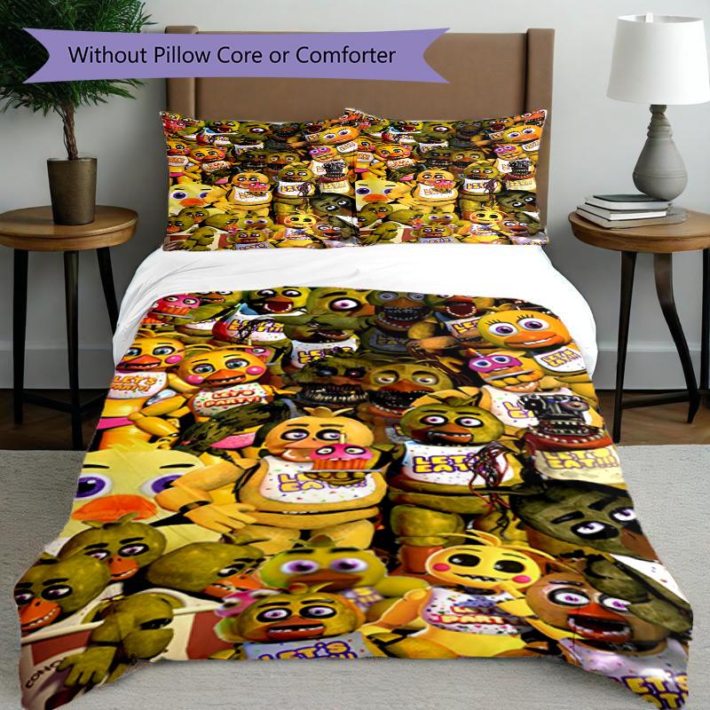 3pcs Duvet Cover Set (1*Duvet Cover + 2*Pillowcase, Without Core), Five Nights At Freddy's Print Bedding Set, Bedroom Decor, All‑Season, Birthday Gift