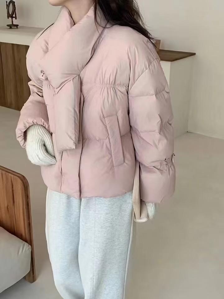 Scarf down jacket women's winter fashion sweet horn buckle warm small white duck down bread clothes tide