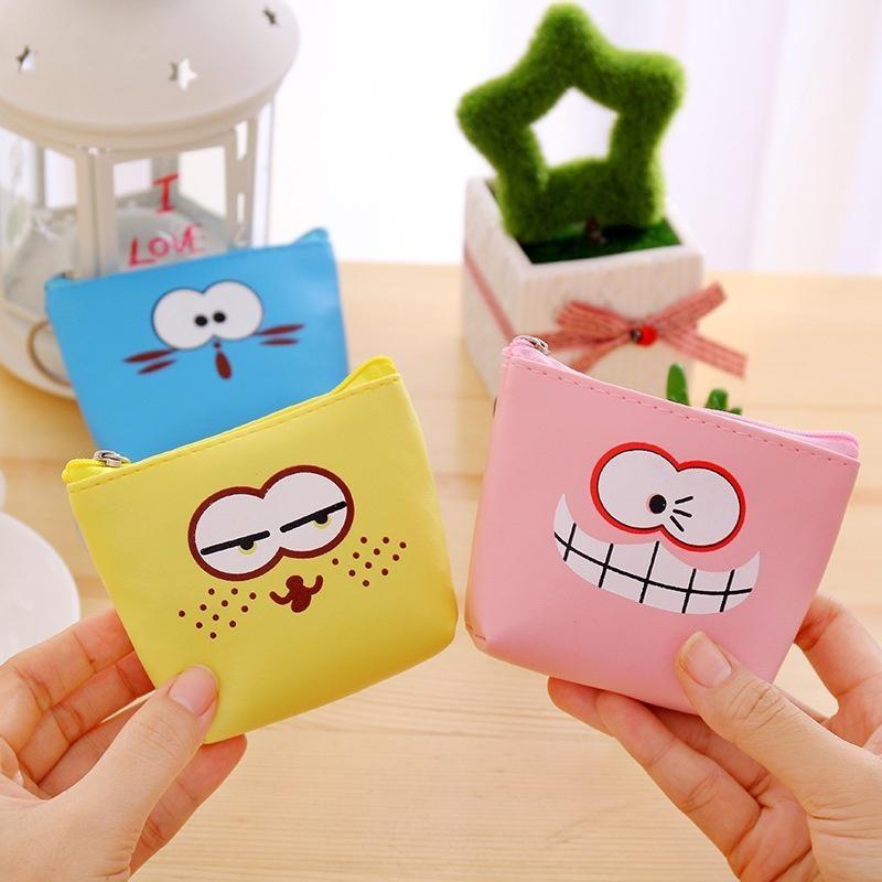 Cartoon Coin Purse Funny Face Cube PU Leather Coin Pen Case