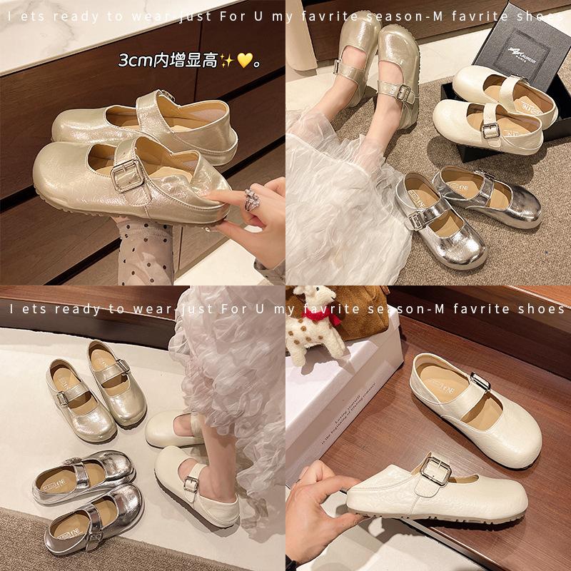 2025 Summer New Shallow Single Shoes Women's Shoes Round Head Low Heels Velcro Fashion Versatile Small Leather Shoes Simple Style