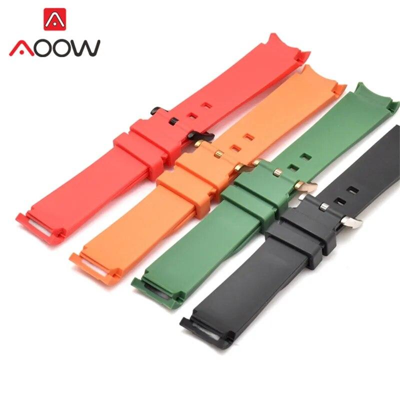 20/21/22mm Curved End Rubber Strap for Rolex Stainless Steel Buckle Men Women Sport Waterproof TPU Replacement Bracelet Band