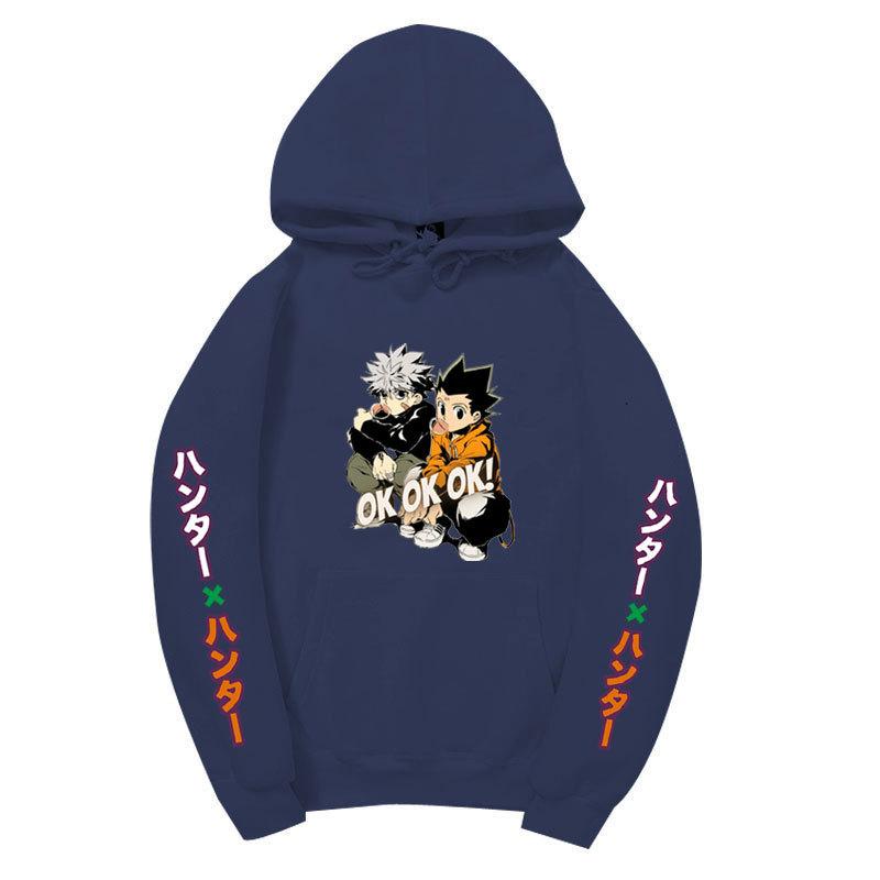 Hunter X Hunter Gon Killua Unisex Fleece Hoodie Vertical Japanese Text Sleeve Anime OK Print Long Sleeve Pullover Sweatshirt