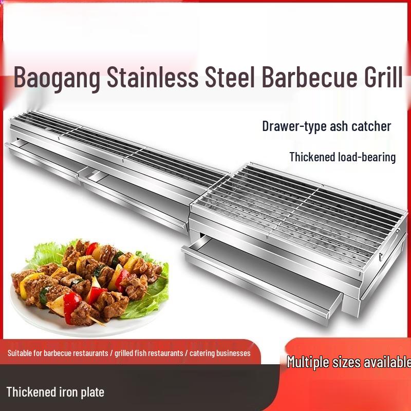2.5M Commercial Folding Stainless Steel BBQ Grill with Drawer