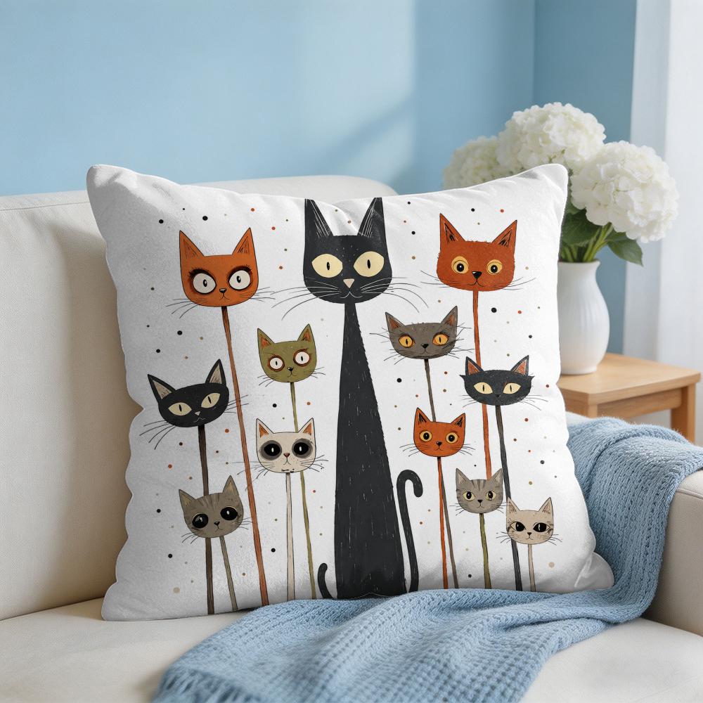 Cushion Cover Whimsical Cat Faces Short Plush Soft DoubleSided Printing Pillow Case Cozy Sofa Bedroom Home Decor Gift