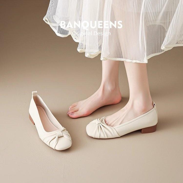 Single shoes women's 2025 new spring and summer flat bottom shallow mouth ladyshoes Mary Jane shoes ballet low heel gentle evening shoes