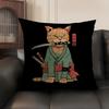 Japanese Style Samurai Cat Cushion Cover Natural Linen Organic Fabric DoubleSided Printing Sofa Home Decor Gift Pillow Case