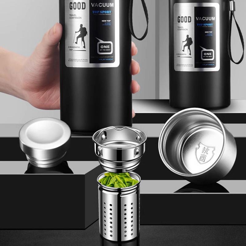 Large Capacity Stainless Steel Vacuum Insulated Water Bottle 316 Thermal Flask with Tea Infuser Leak Proof Portable Sports Bottle for Outdoor Travel