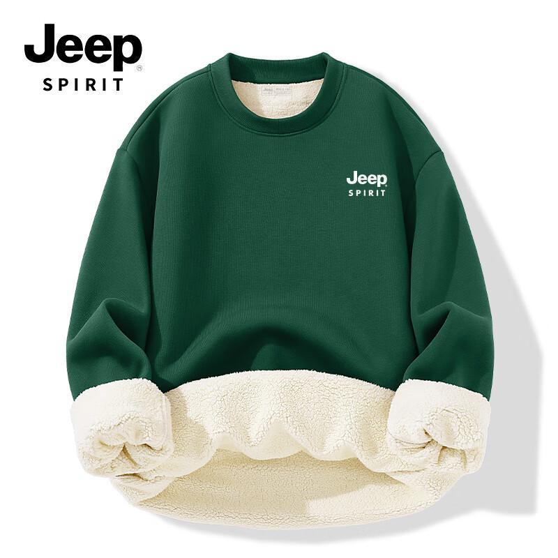 JEEP SPIRIT Men's American Retro Fleece-Lined Crewneck Sweatshirt