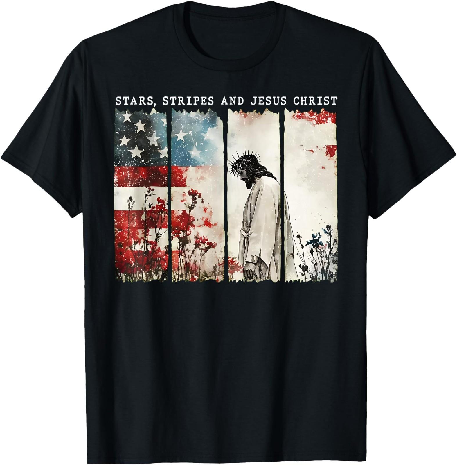 Stars Stripes and Jesus Christ Funny Patriotic Christian T- Unisex T-Shirt XXL