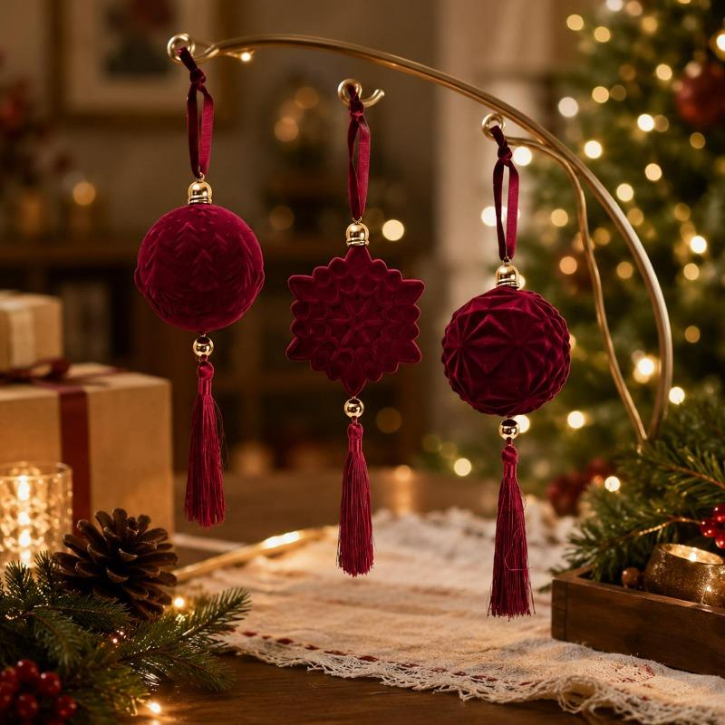 10/1PCS Velvet Wine Red Christmas Balls Christmas Tree Hanging Balls Party Decoration Christmas Spheres Pendant Burgundy Pendant