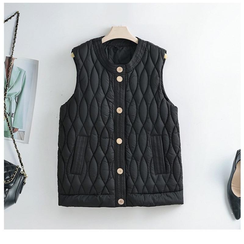 

Vest Women s Rhombus Warm Cotton Vest Crew Neck Light Sleeveless Vest Tide L чёрный