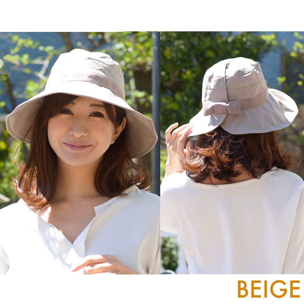 Made in Japan UV Protection Hat Beige Cool Touch Water Repellent Adjustable Size Washable Folding Hat Sun Protection Heat Stroke Prevention Wide Brim