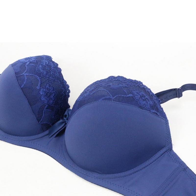 Women's Embroidered Lace Bra Deep V Gathering Bra Adjustable Strap