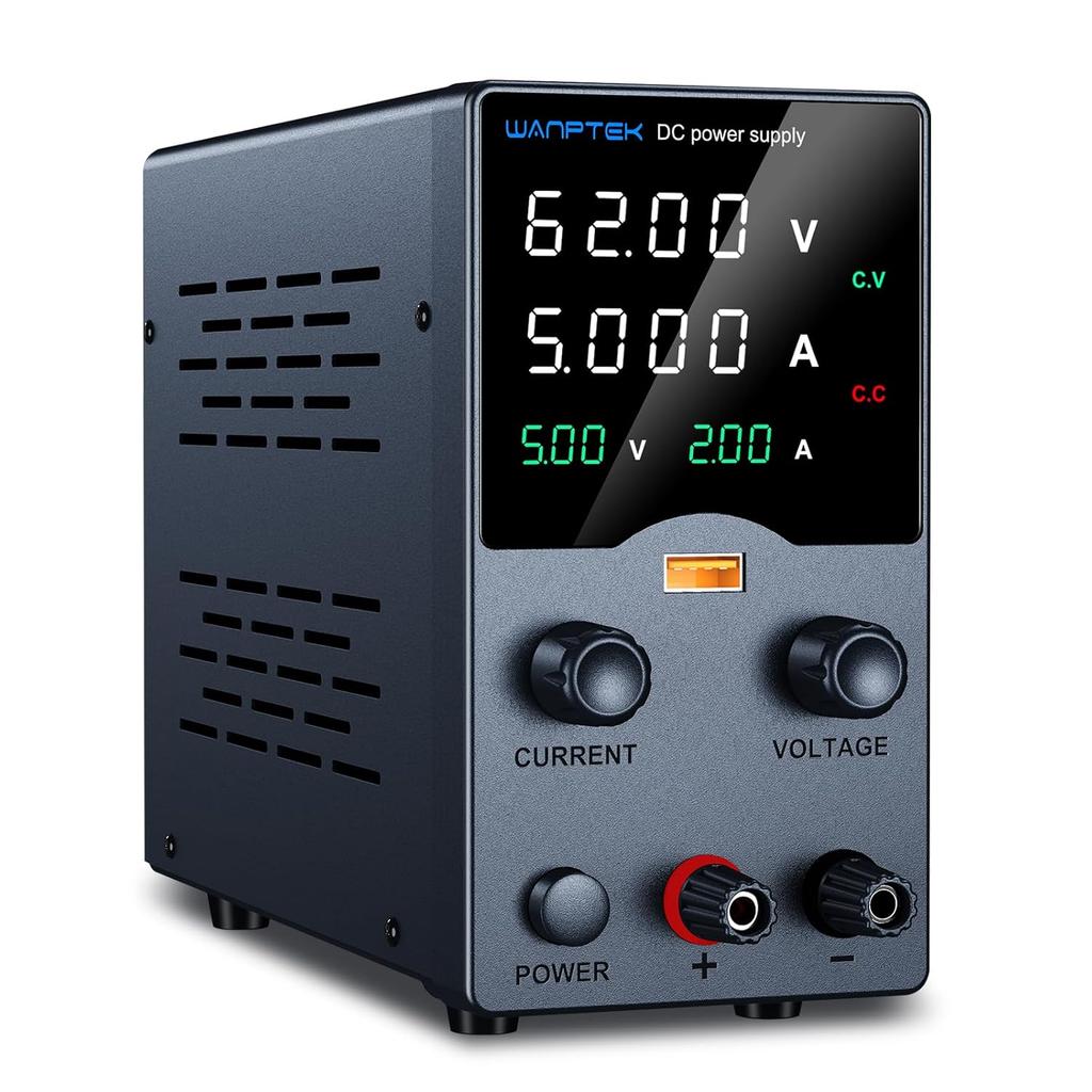 Wanptek DC Power Supply 30V 10A, Variable Bench Supply with Encoder, USB Fast Charge, 4-Digit LED Display