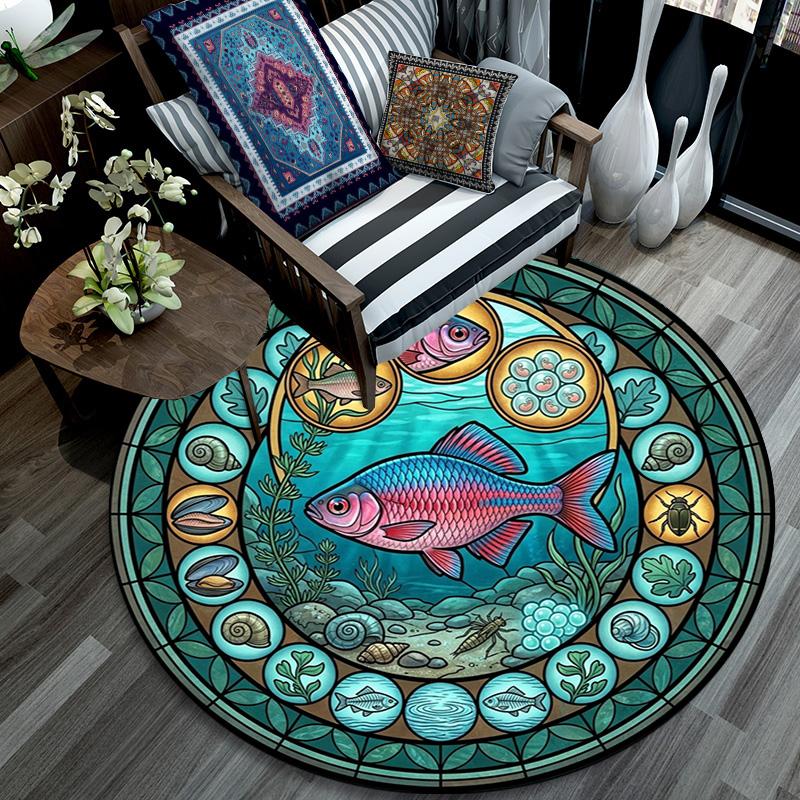 Aquatic Life Cycle Round Area Rug Under Office Chairs Bedroom Living Room Home Decor