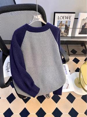 Men's Korean Style Color-Blocked Raglan Sleeve Sweater - Winter Loose Fit Pullover Knitwear