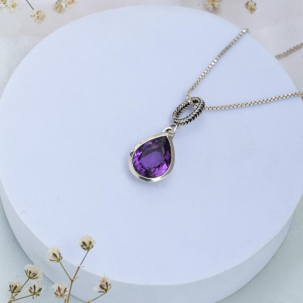 Natural Amethyst Pendant, 925 Sterling Silver Jewelry, Designer Jewelry, Gift for Daughter
