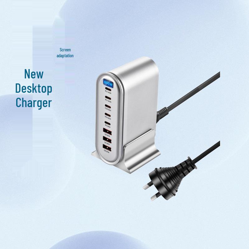 

600W Gallium Nitride Multi-Port Fast USB Charger with Display for Phones and Computers 600W UK Standard чёрный