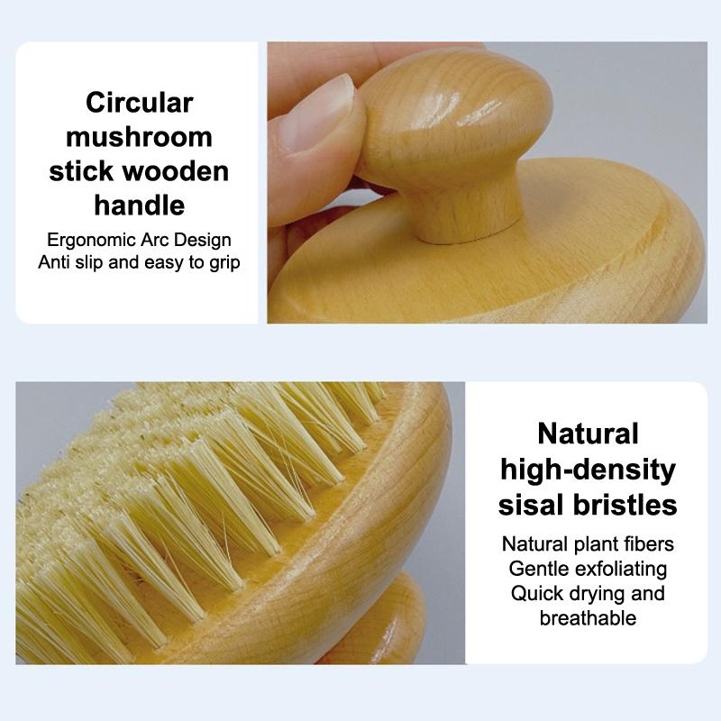 Sisal Bristles Round Bath Shower Body Exfoliating Brush Natural Beech Wood Handle Dead Skin Remover Back Scrubber Massage Tool