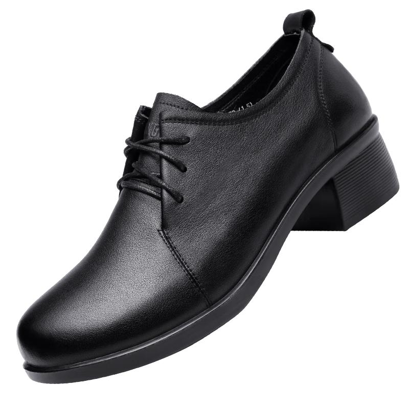 Qiang Ren Women s Genuine Leather Mid-Heel Oxford Shoes 37 чёрный