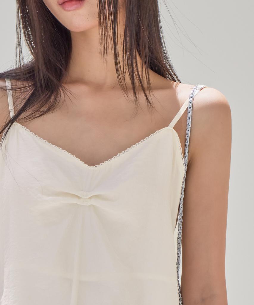 Leondeondada Lace Trim Pintuck Slip Dress, Cream