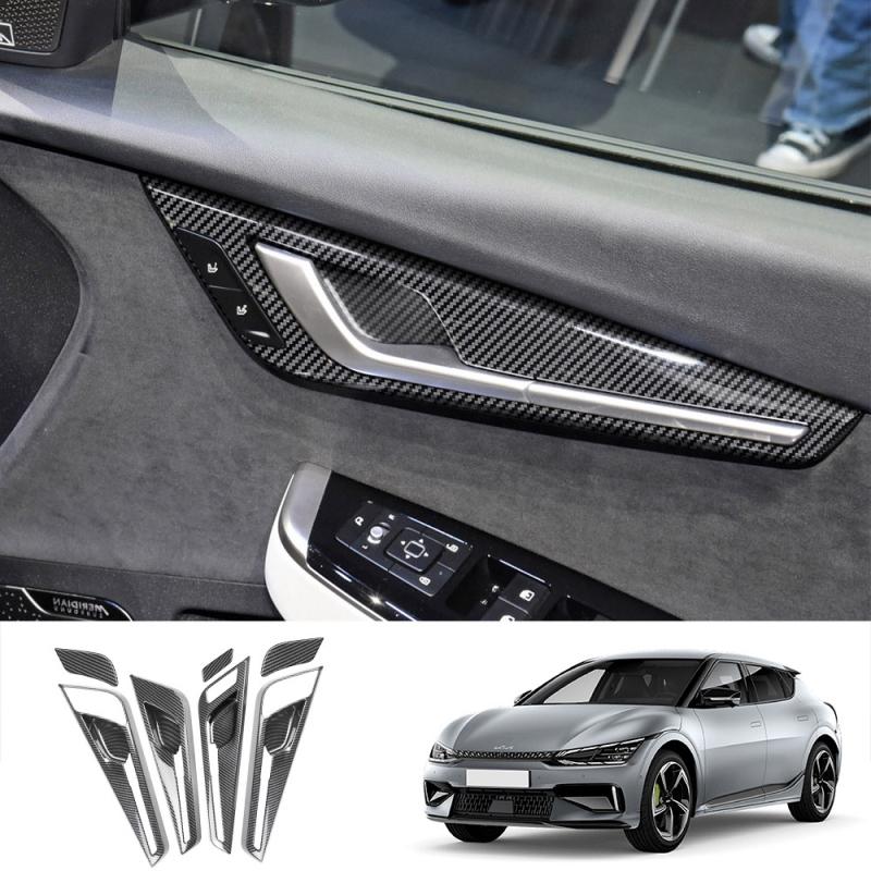 LHD RHD For KIA EV6 GT Line 202 ABS Carbon Fiber Interior Mouldings Inner Door Handle Bowl Panel Decorate Cover Accessories