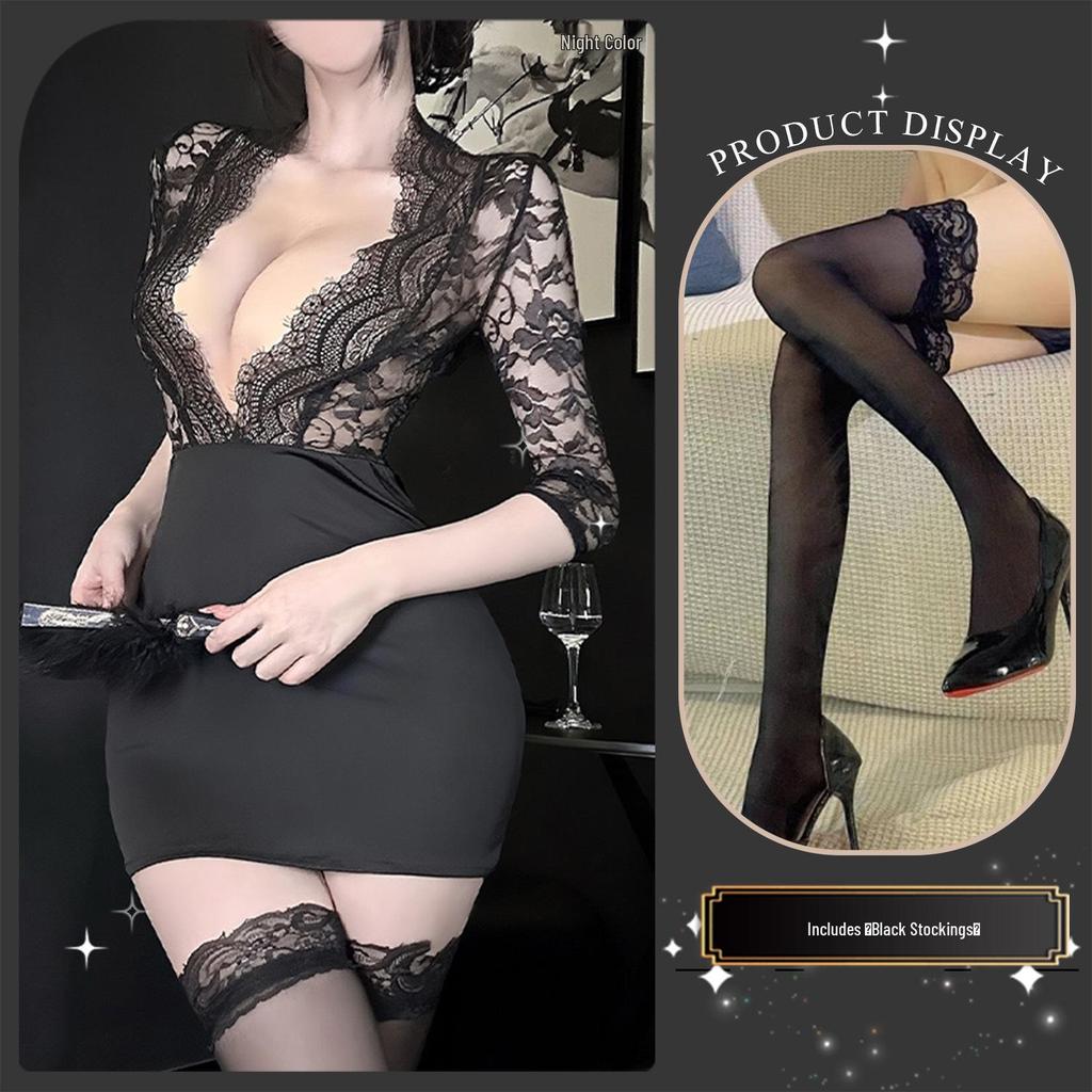 Golden Night Sexy Lace Purple Bodycon Dress with Push-up for Role Play 