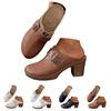 Chunky Heel Closed Toe Round Toe Women'S High Heels Leather Solid Color Memory Foam Sandals Women Fisherman Sandals For Women