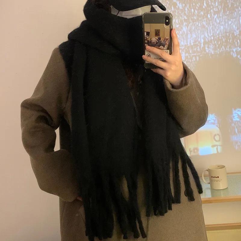 Thickened Solid Color Scarf Women's Winter New  Korean Style Ins Winter Student Versatile Shawl Neck White