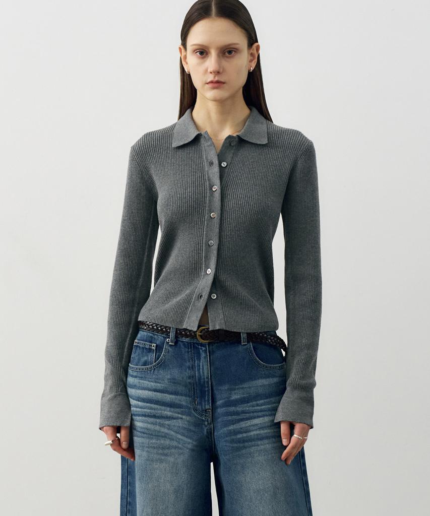 NOIRER FOR WOMAN Cotton Ribbed Shirt Knit (Melange Grey)