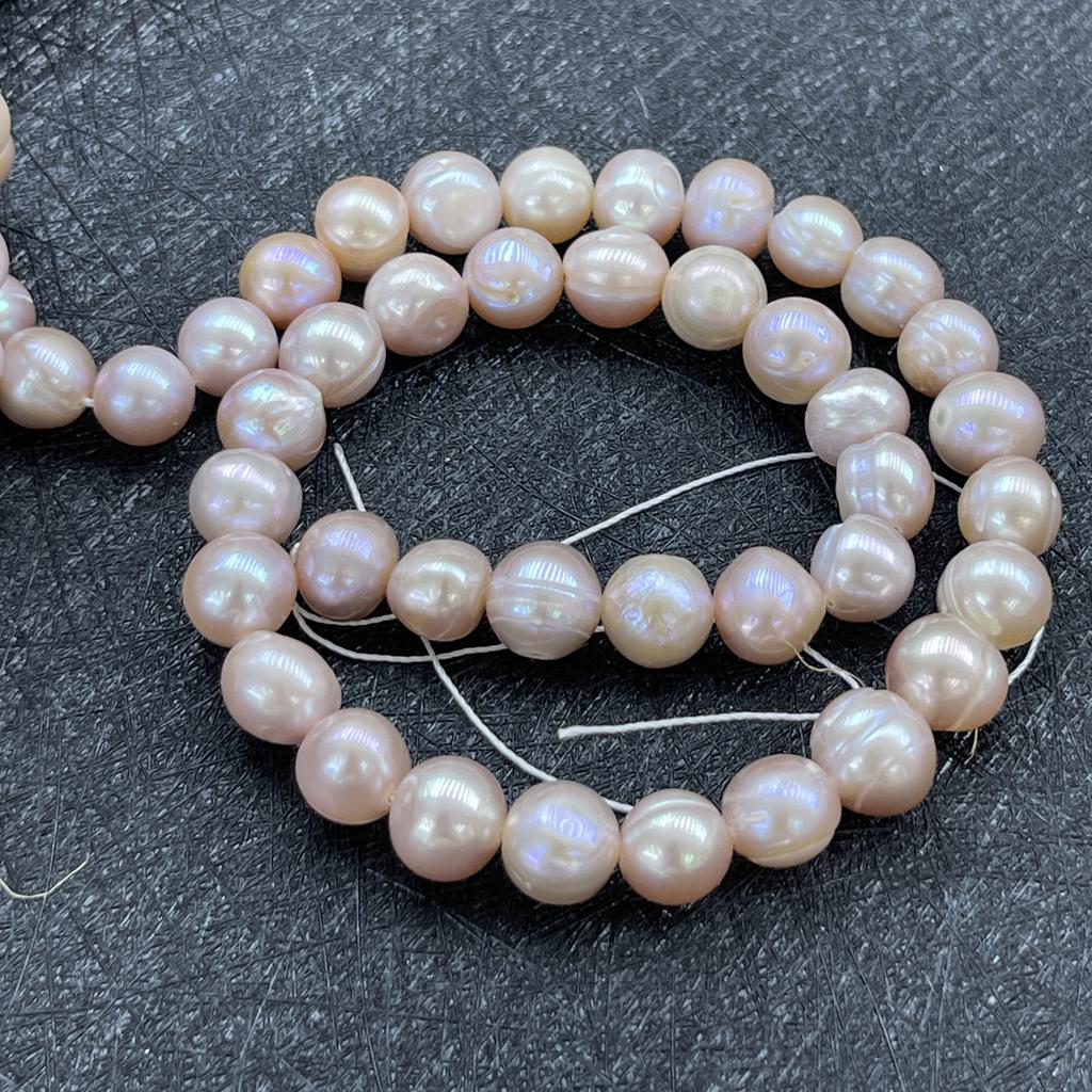 1String, White Pink Purple Natural Freshwater Pearls, Handmade Near Round Beads for Jewelry Making DIY Crafts (Beads 9-10mm, Length 36cm)