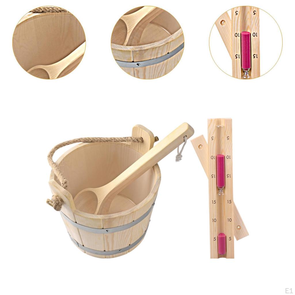 Sauna Bucket with Ladle Accessories Kit,Sauna Hourglass Timer,Lightweight,Practical 5L Sturdy