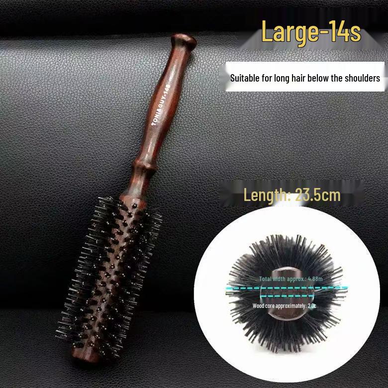 Wooden Boar Bristle Round Barrel Comb for Men & Women s Hair Styling