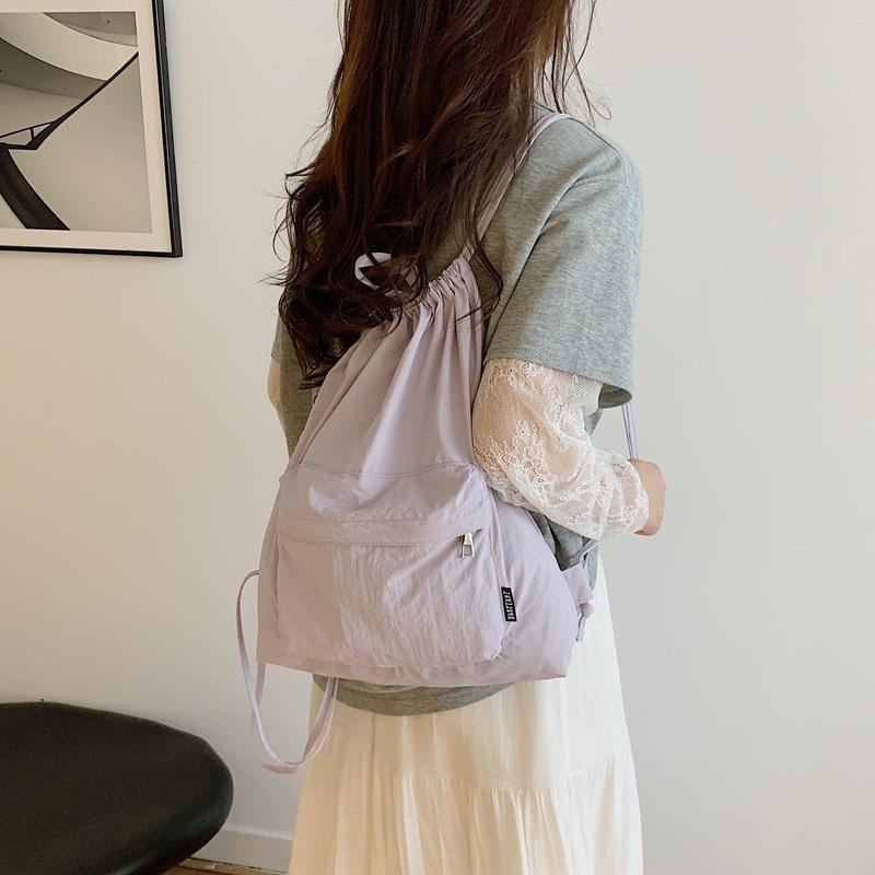 Schoolbag nylon drawstring new bundle bag pocket backpack lightweight large capacity urban simple double shoulder casual women's bag