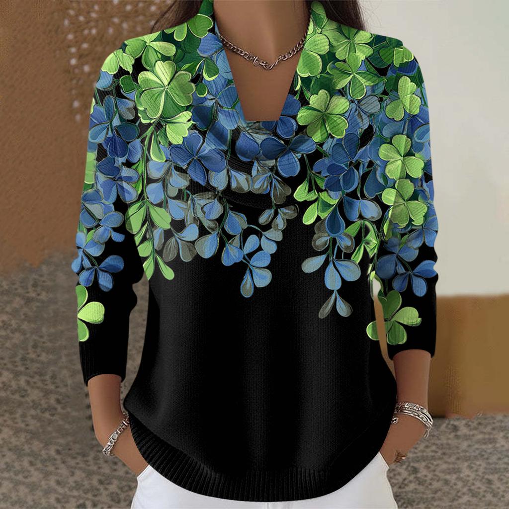 Dámský ležérní a módní svetr s dlouhým rukávem a potiskem, kulatým výstřihem