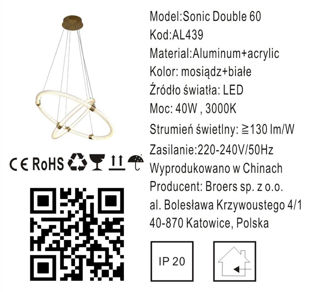 Sonic double - chandelier 60cm - double ring LED white gold