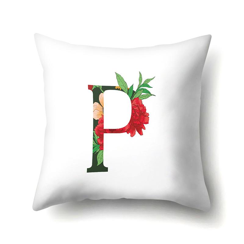 Polyester Pillowcase Watercolor Flowers Car Decoration Print 26 English Letters Home Cushion Cover