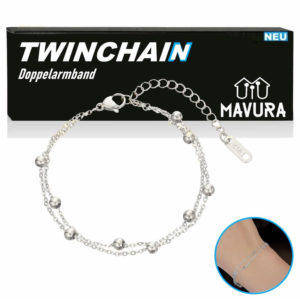 TWINCHAIN Pulseira Dupla Bijuteria de Braço Corrente de Braço Bijuteria Dupla Bola Prata