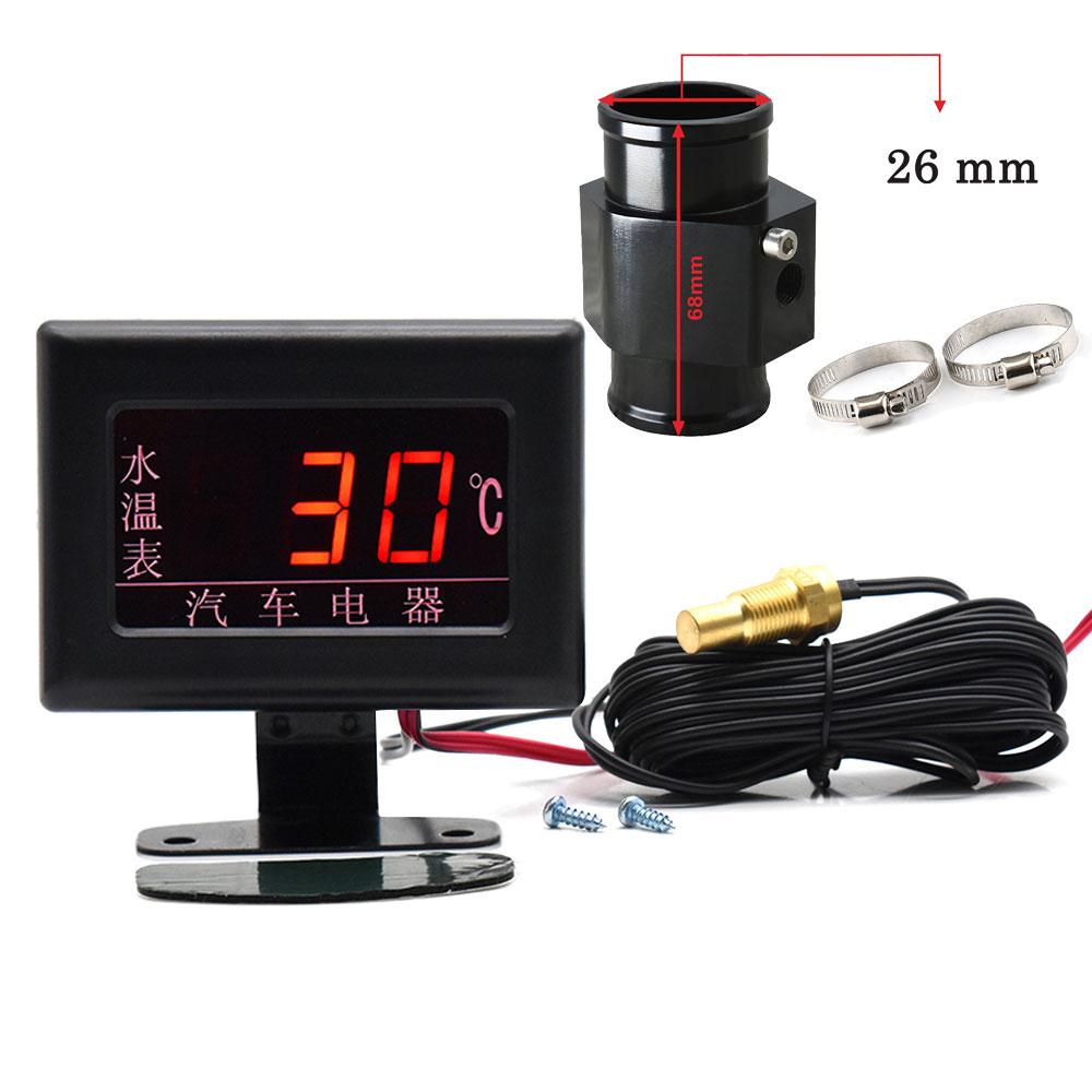 Universal Digital Water Temperature Gauges + 26-40mm Water Temp Adapter Radiator Hose with Water Tempe Sensor 10MM 1/8 NPT