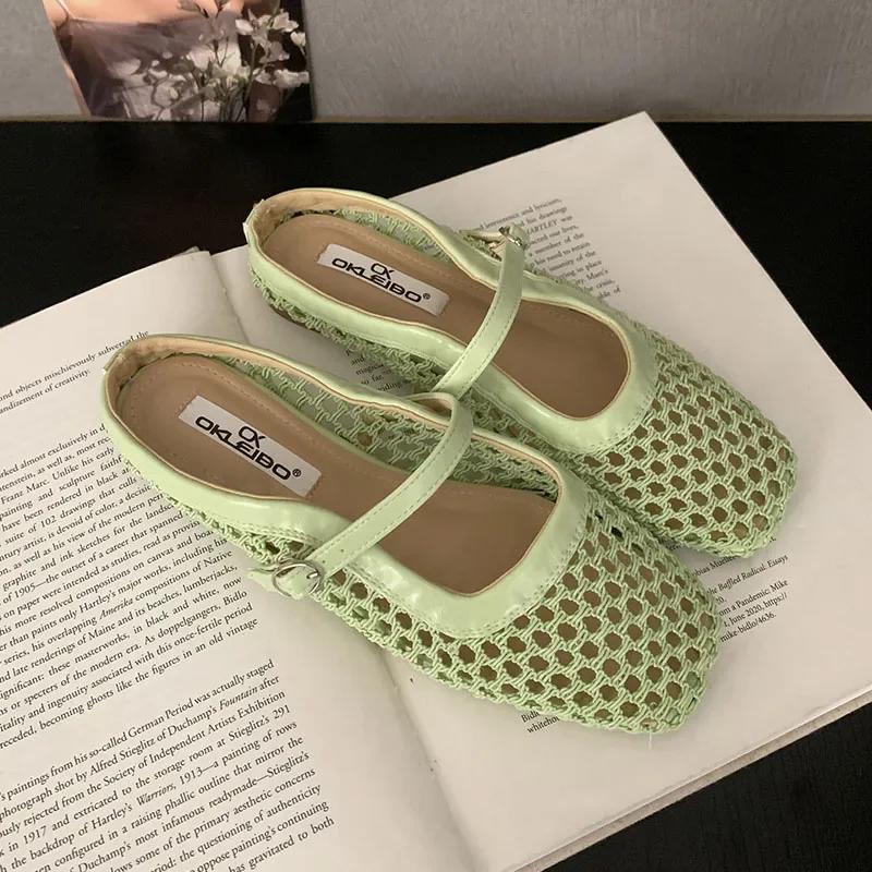 

Fashion Fashion Mesh Breathable Flat Slippers Women Elegant Weaving Shallow Mary Jane Shoes Comfort Buckle Casual Shoes Zapatos De Mujer 35 зелений