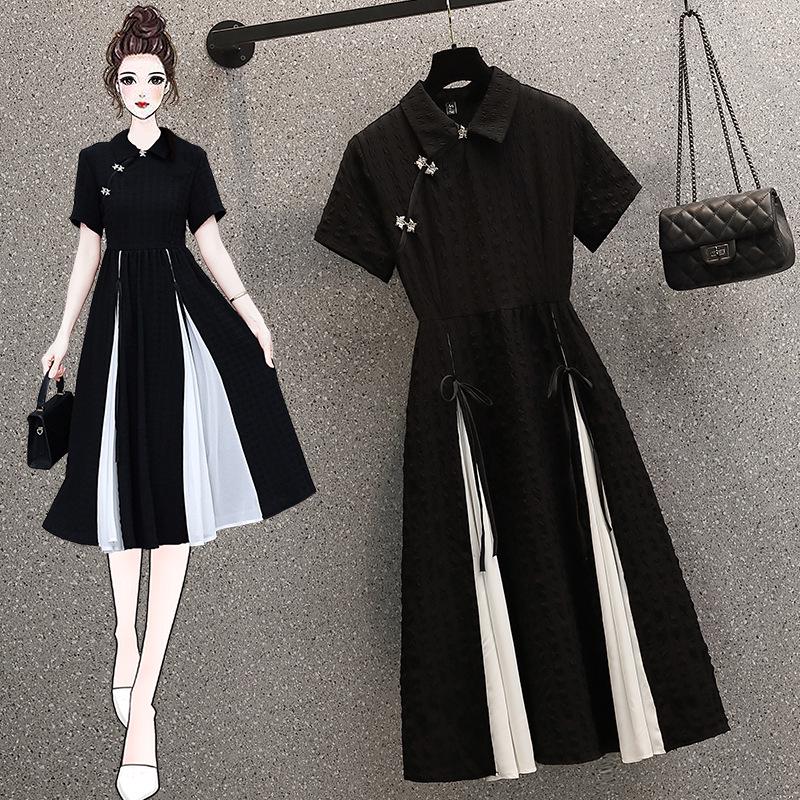 Women's Plus Size Summer Qipao: Gentle Chinese Style Tea Break Little Black Dress
