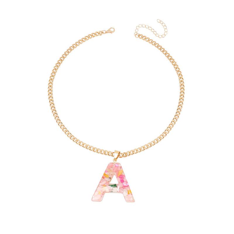 Fashion and creative pastoral colored resin letter necklace, niche design versatile personalized color matching collarbone chain