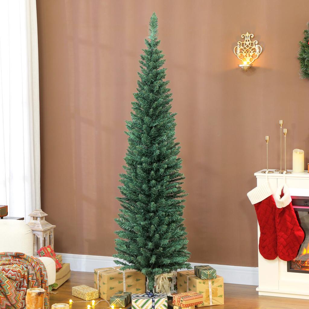 Artificial Christmas tree 180 cm, slim Christmas tree, 321 tips, easy to assemble and store, for home office, green