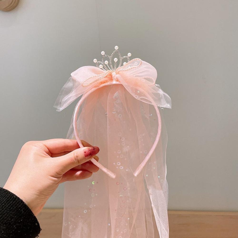 3D Princess Headband Versatile Hair Headband Cute Pearl Crown Girls Birthday Party Photo Props