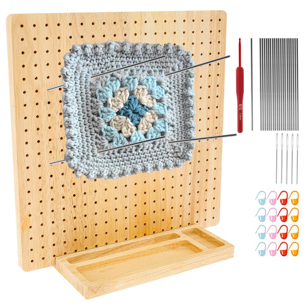 Wood Crochet Blocking Board Kit With Stainless Steel Rod Pins For Knitting Granny Squares Crochet Board Crafting Lovers Gifts