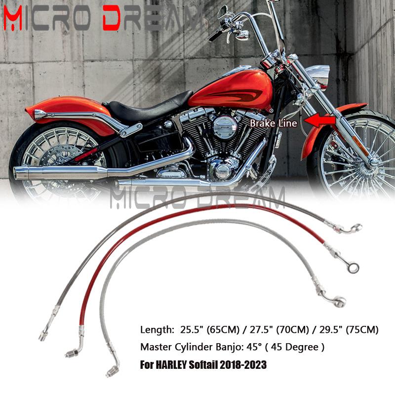 60/70/75cm Braided Brake Pipe Line Cable Oil Hose Tube For Harley Softail Slim Street Bob Low Rider S ST Deluxe 18-23 FLHC FLFB