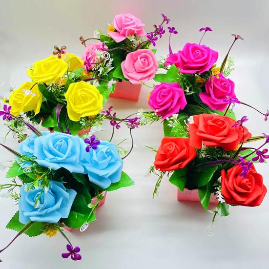 Künstliche Blume, realistische Gartenarbeit, UV-beständig, schick, Balkon, charmante Topf-Fake-Rosenblume, Urlaubszubehör