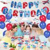 Airplane Birthday Party Decorations - 49PCS Airplane Themed Party Decorations with Banners Balloons Cupcake Toppers Hanging Swirls Plane Birthday