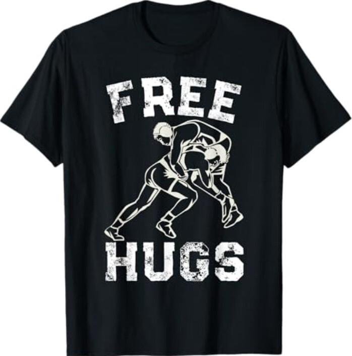 

Funny Wrestling Humor Free Hug Wrestlers Distressed T-Shirt Unisex T-Shirt XXL